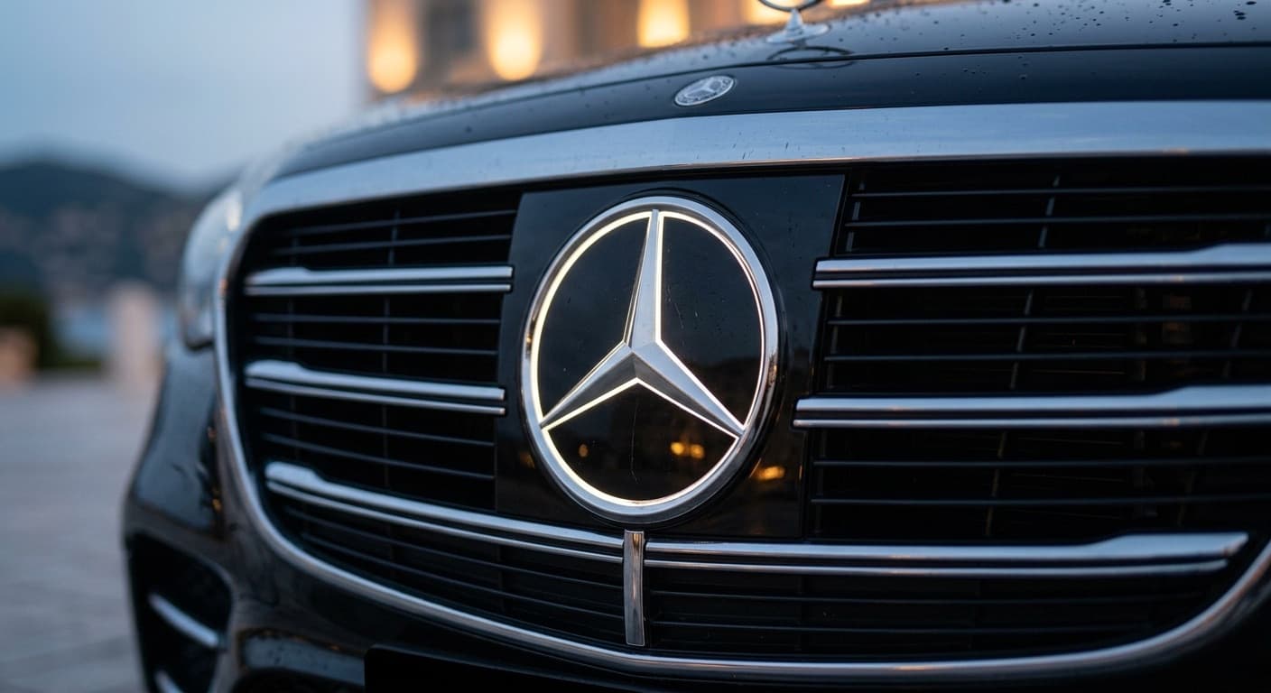 Close-up of a Mercedes grille and star