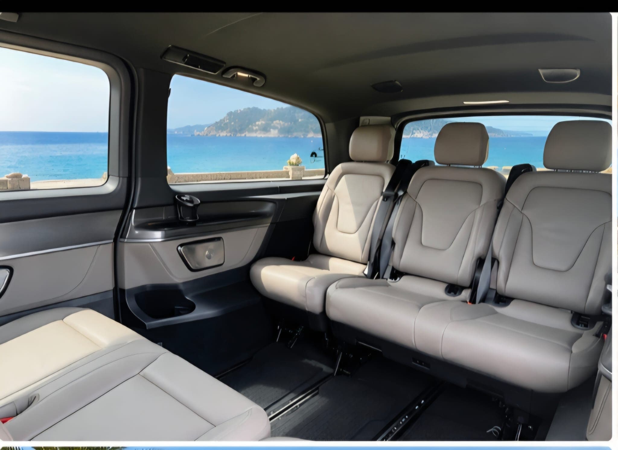 Interior of a Mercedes V-Class with a sea view